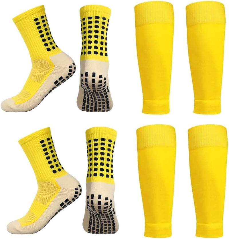 BUKEORE 2 Set Anti-Slip Grip Soccer Socks with Shin Guard Sleeves, Sports Athletic Socks for Men Women - Image 1